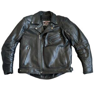 River Road Men’s Caliber Lined Motorcycle Jacket Sz 42 Black Leather Elbow Pad